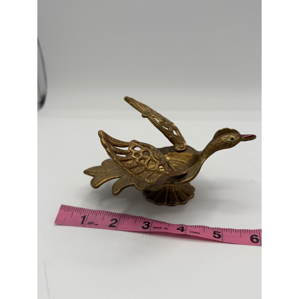 Vintage Wainberg Israel Brass Bird Ashtray Shalom Hinged Filigree‎ Wings MCM